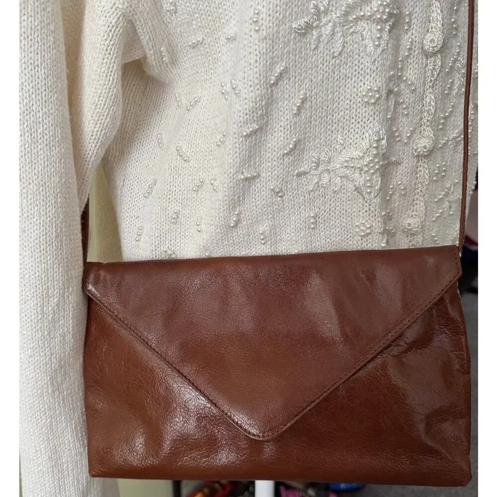 Desmo Made in Italy Brown Leather Envelope Crossbody Bag Vintage 90s Purse